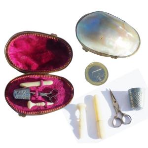 Miniature Sewing Kit In 19th Century Shell