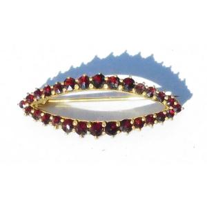 Old Silver Vermeil Garnet Brooch Late 19th Early 20th Century