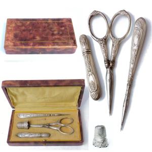 Silver Sewing Kit Early 20th Century Scissors Needle Case