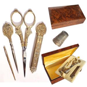 Nécessaire de couture en vermeil argent massif plaqué or coffret fine XIXe début XXe