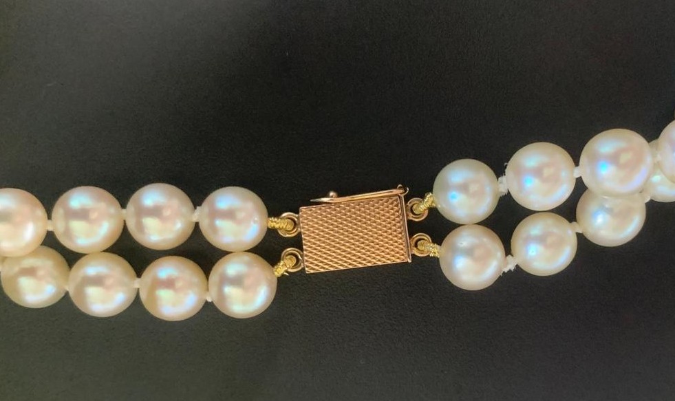 Choker Necklace With Two Strands Of Cultured Pearls, Clasp In Yellow Gold 750-photo-2