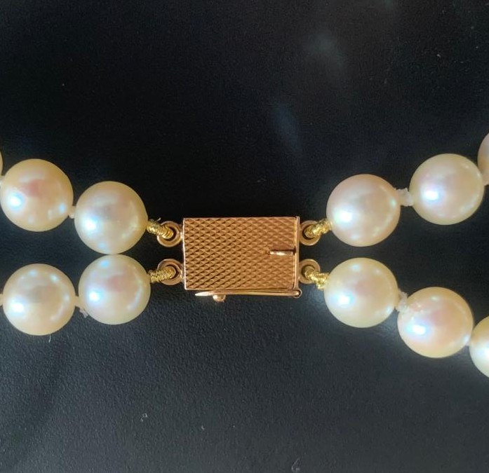 Choker Necklace With Two Strands Of Cultured Pearls, Clasp In Yellow Gold 750-photo-3