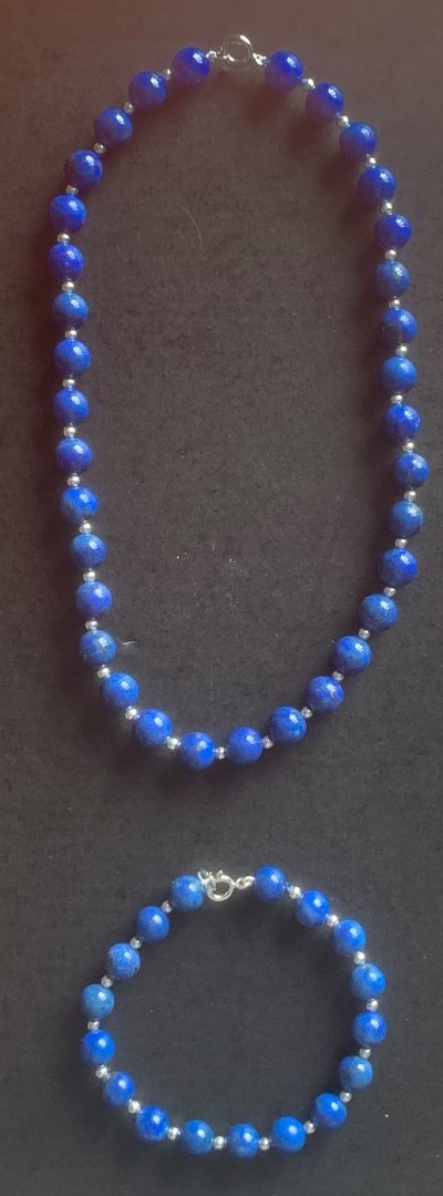 Parure collier et bracelet en lapis lazuli et argent 925 °/°°°-photo-3