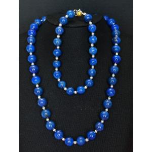 Necklace And Bracelet Set In Lapis Lazuli And Silver 925 °/°°°°