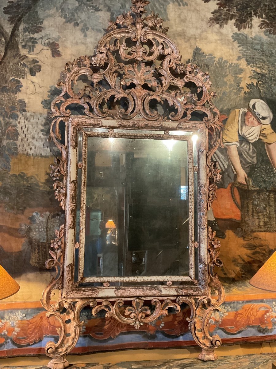 Grand Miroir Italien Avec Fronton Et De Multiples  Pare-closes
