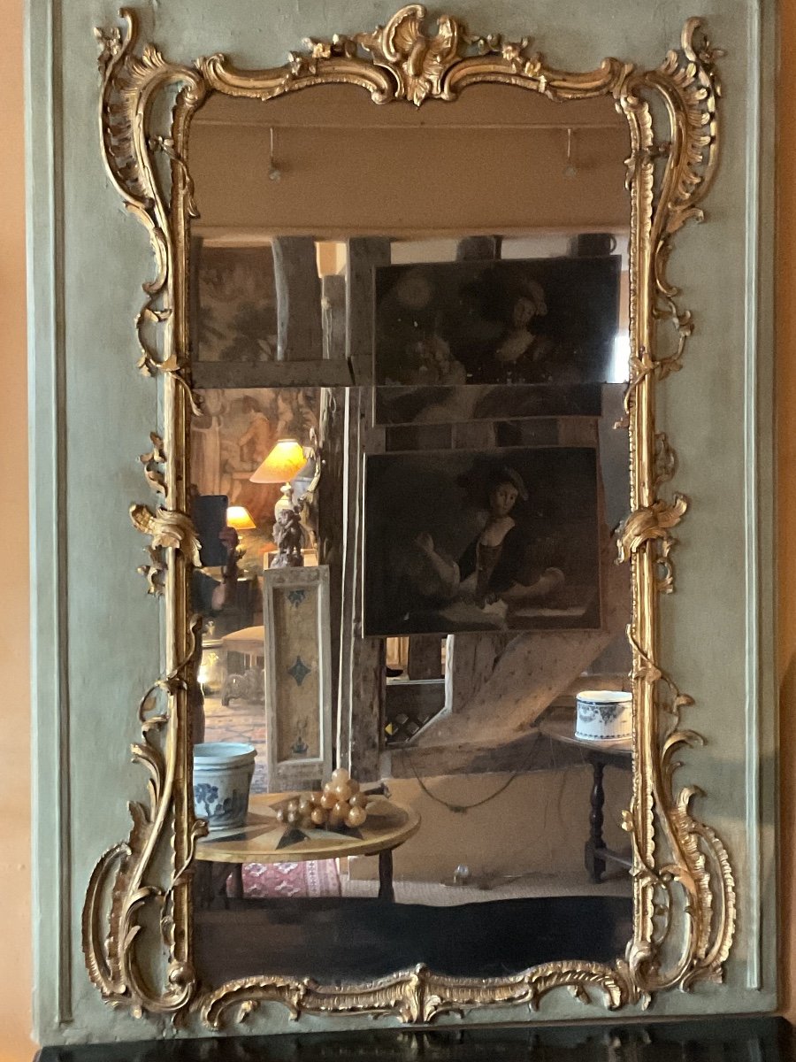 Large Paneled Trumeau In Carved Wood From The Regency Period (original Mercury Mirror)