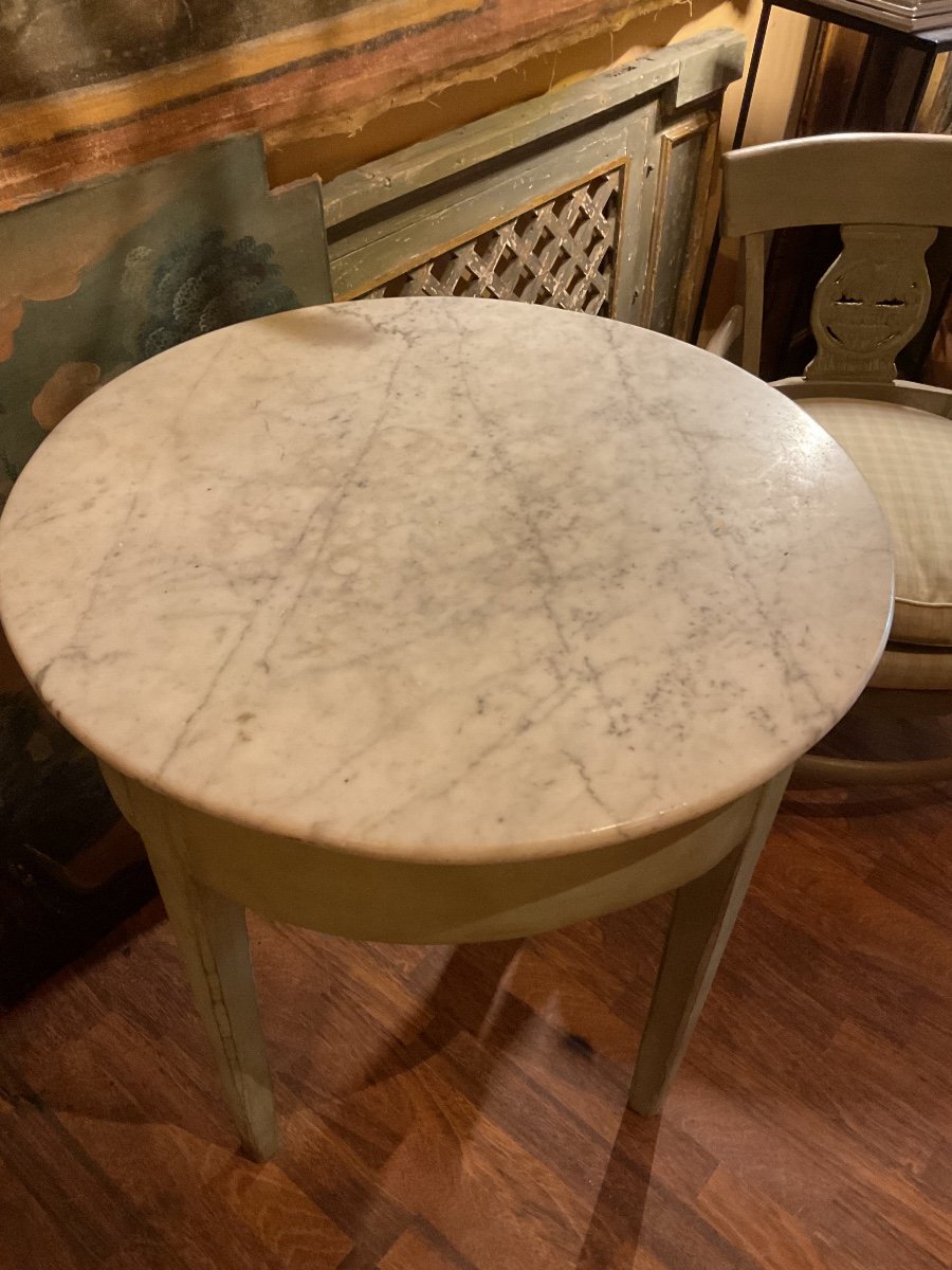 Directoire Period Pedestal Table With Marble In Painted Wood-photo-2