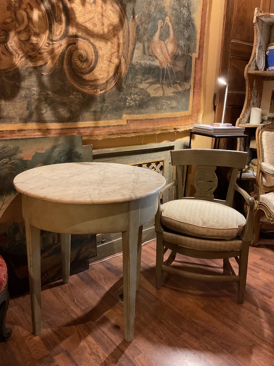 Directoire Period Pedestal Table With Marble In Painted Wood-photo-3