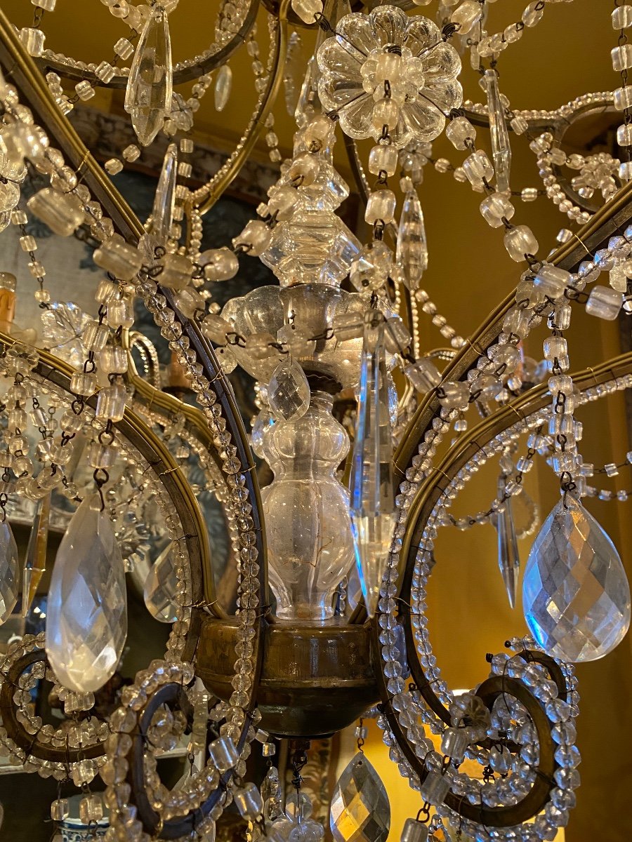 Cage Chandelier (music Room) With 12 Lights In Crystal And Glass Late 19th-photo-3