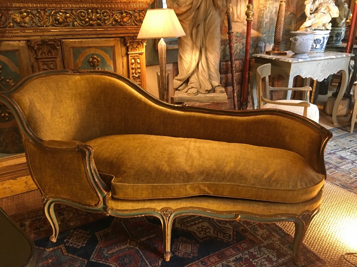 Divano Letto 19th Century Painted (complete Renovation Of The Trim And Old Gold Velvet Fabrics)