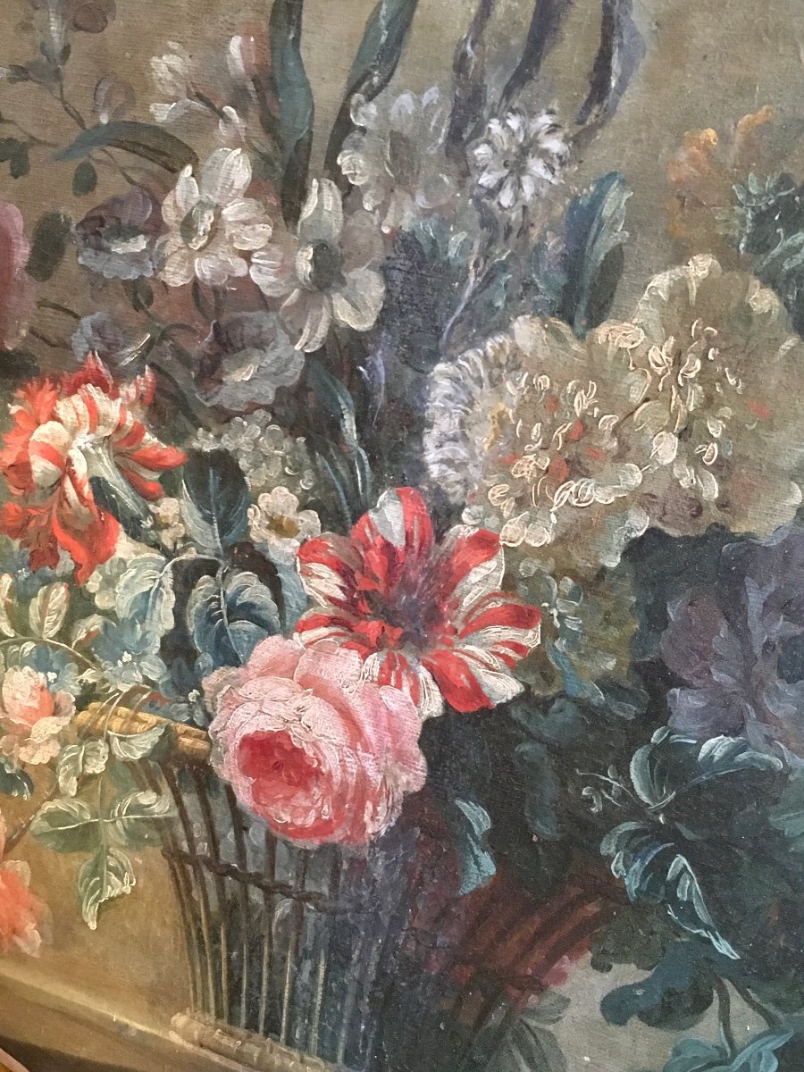 Paire HST  Natures MortesMarouflées Sur Panneaux ( Bouquets De Fleurs )-photo-4