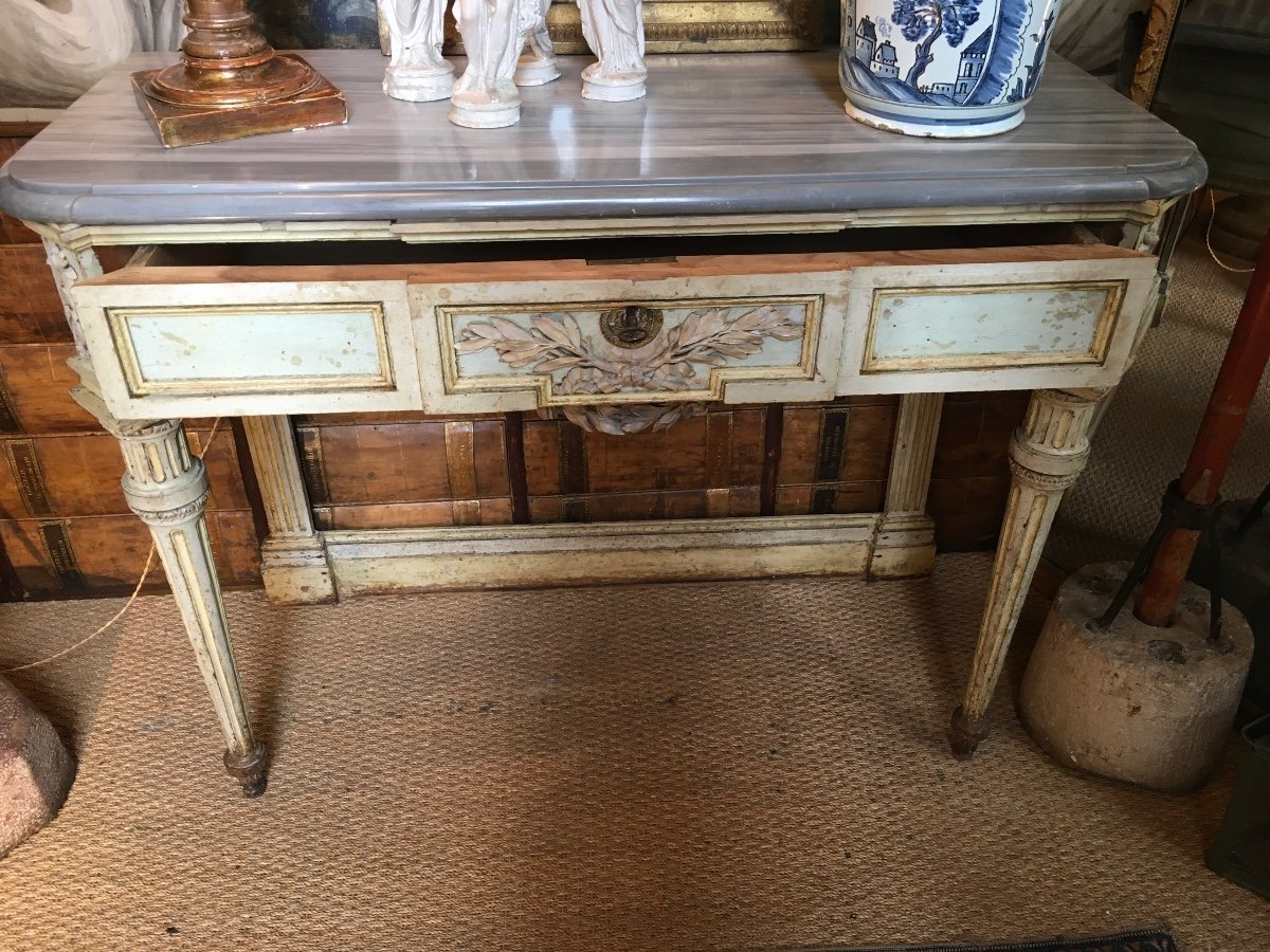 Italian Piedmontese Console Louis XVI Top In Imperial Bardiglio Marble -photo-4