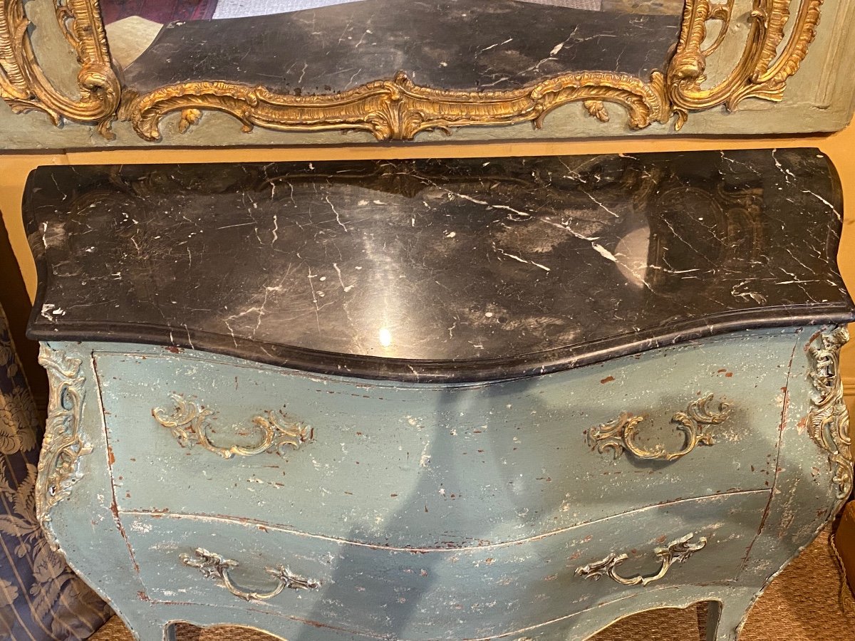 Commode Galbée Sur 3 Côtés Peinte ( Année 40 ) Ouvrant Sur 2 Tiroirs -photo-2