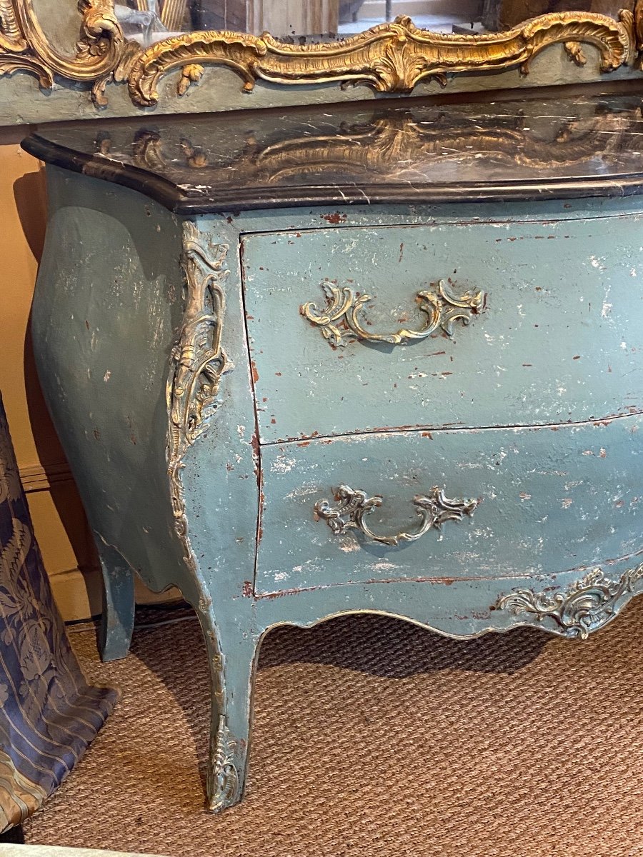 Commode Galbée Sur 3 Côtés Peinte ( Année 40 ) Ouvrant Sur 2 Tiroirs -photo-3