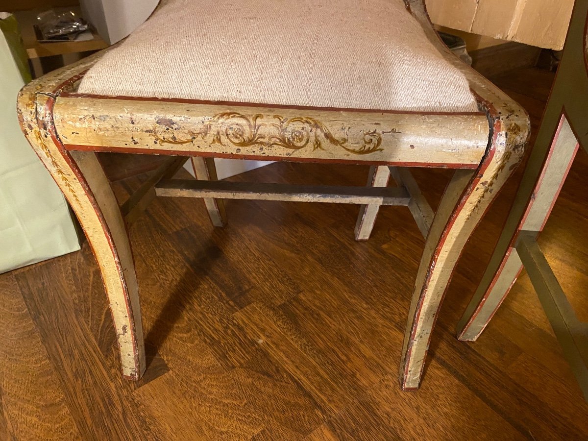 Suite De 3 Chaises Peintes D’époque Directoire Avec Leur Décor Et Leur Patine D’origine -photo-3