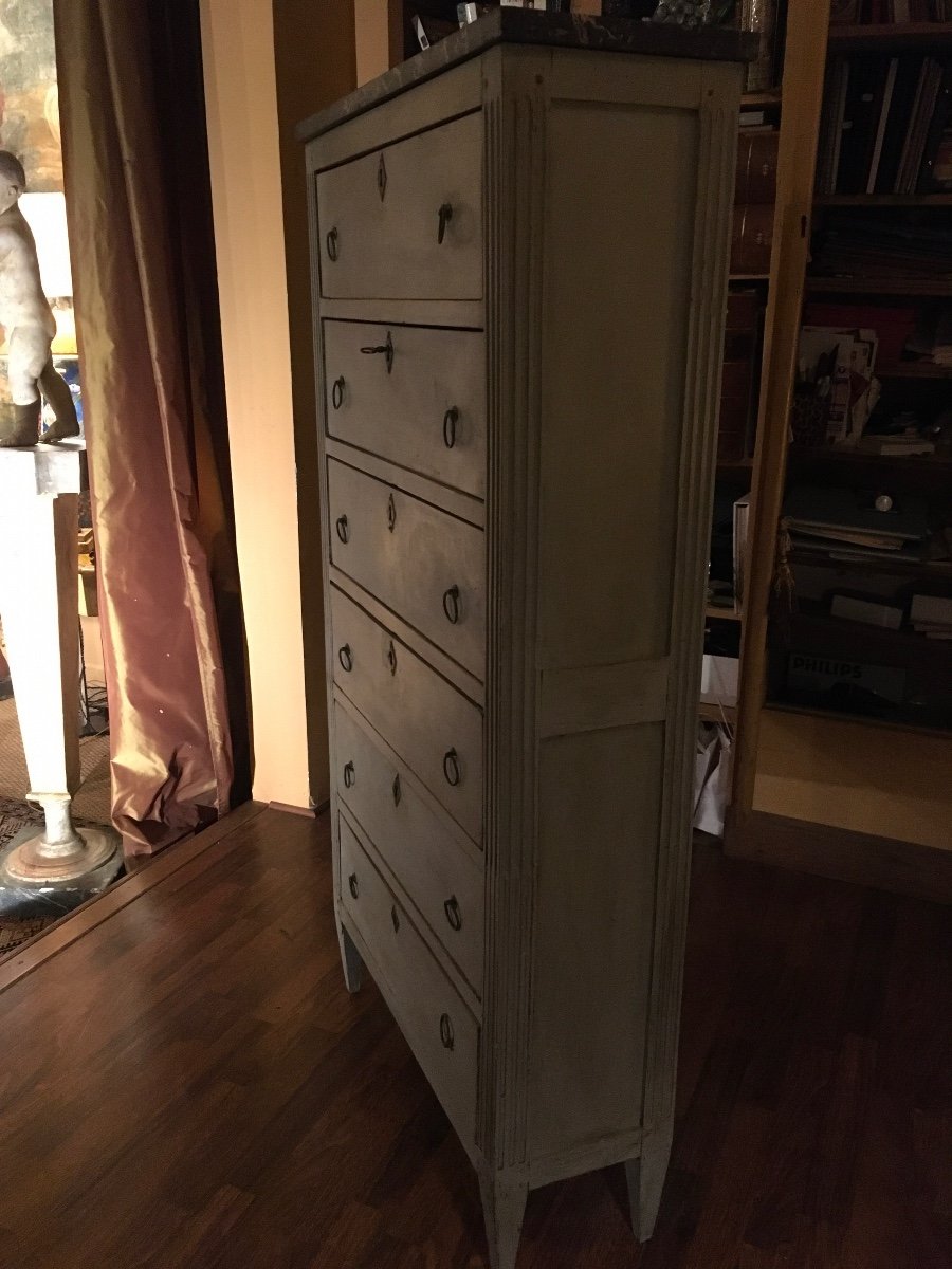 Louis XVI Period Painted Cabinet With 6 Drawers And Marble Top-photo-2