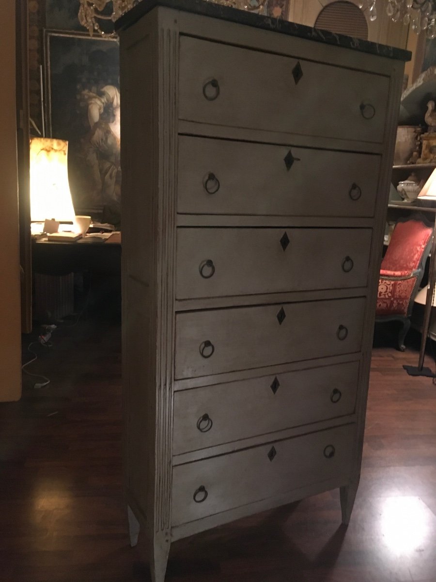 Louis XVI Period Painted Cabinet With 6 Drawers And Marble Top-photo-3