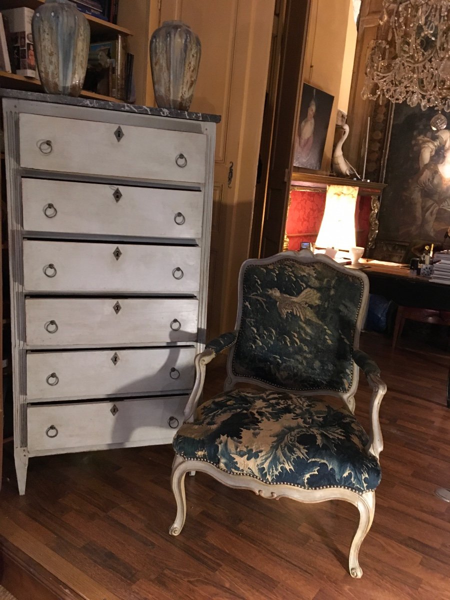 Louis XVI Period Painted Cabinet With 6 Drawers And Marble Top-photo-4
