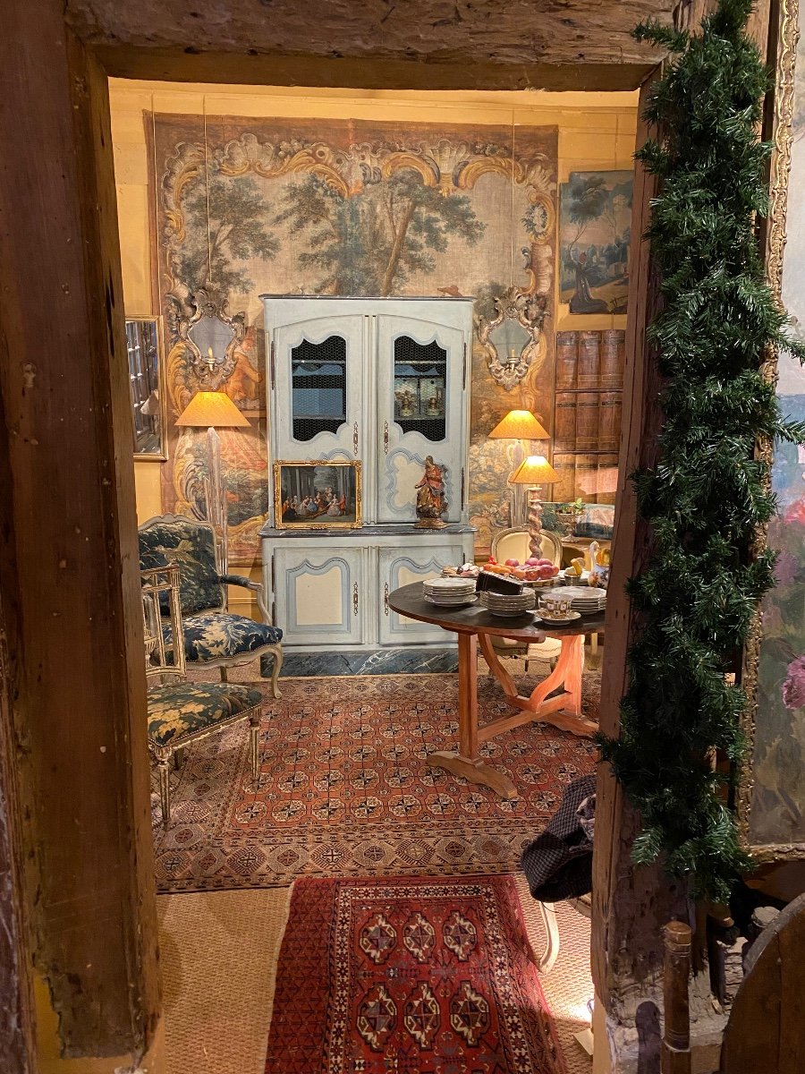 Two-body Provencal Painted Window Opening Onto 4 Doors On The Front From The 18th Century-photo-4