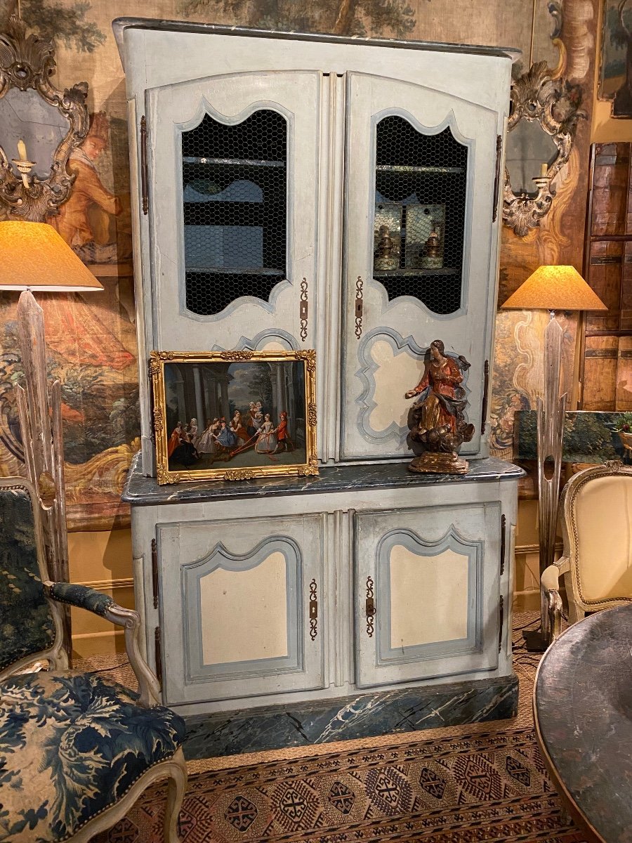Two-body Provencal Painted Window Opening Onto 4 Doors On The Front From The 18th Century