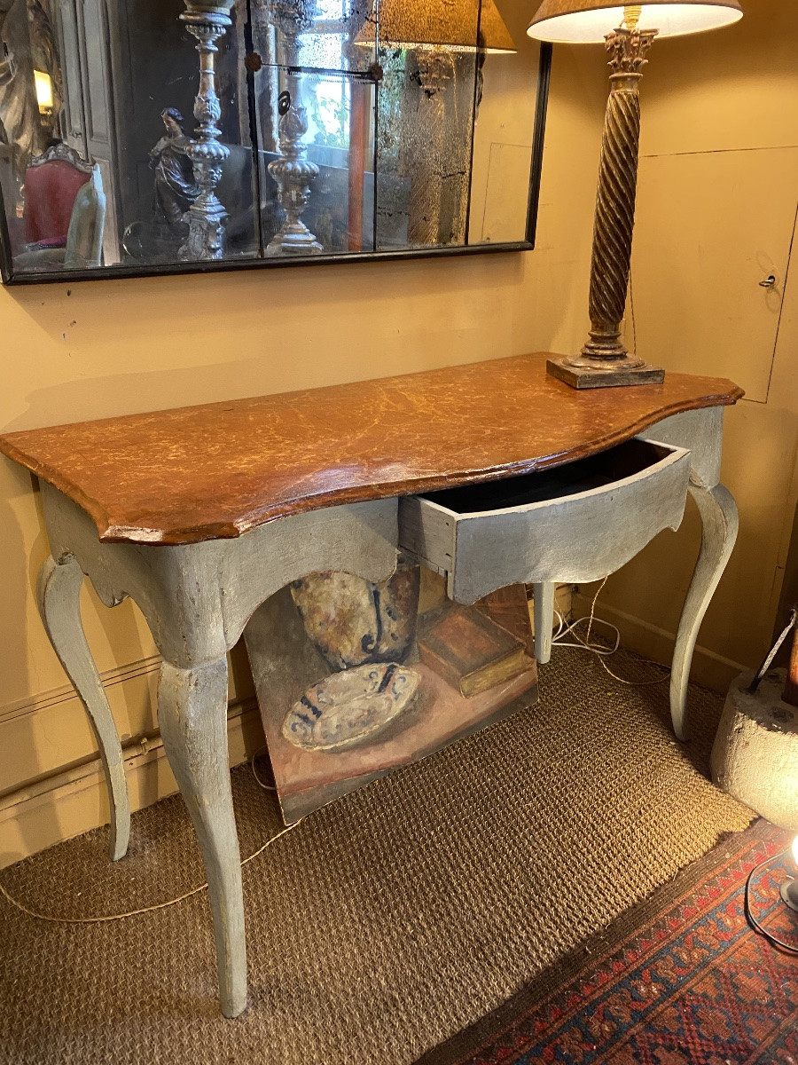 Pair Of 18th Century Provençal Painted Curved Consoles-photo-2