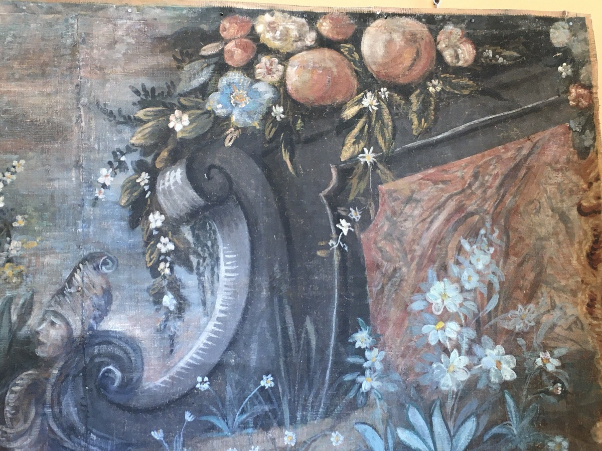Fragment Of Painted Canvas From The 18th Century -photo-3