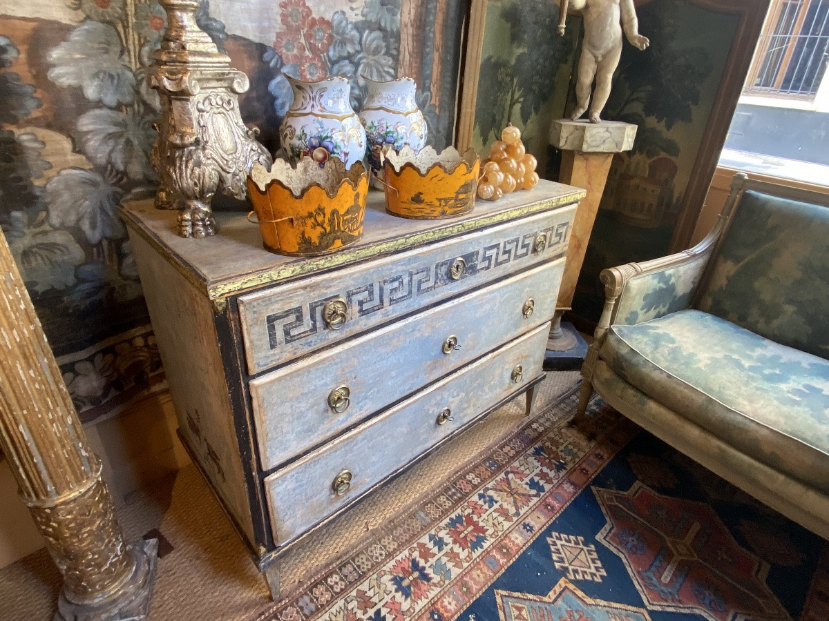 Commode Biedermeier en bois peint début XIX ème avec 3 tiroirs en façade-photo-4