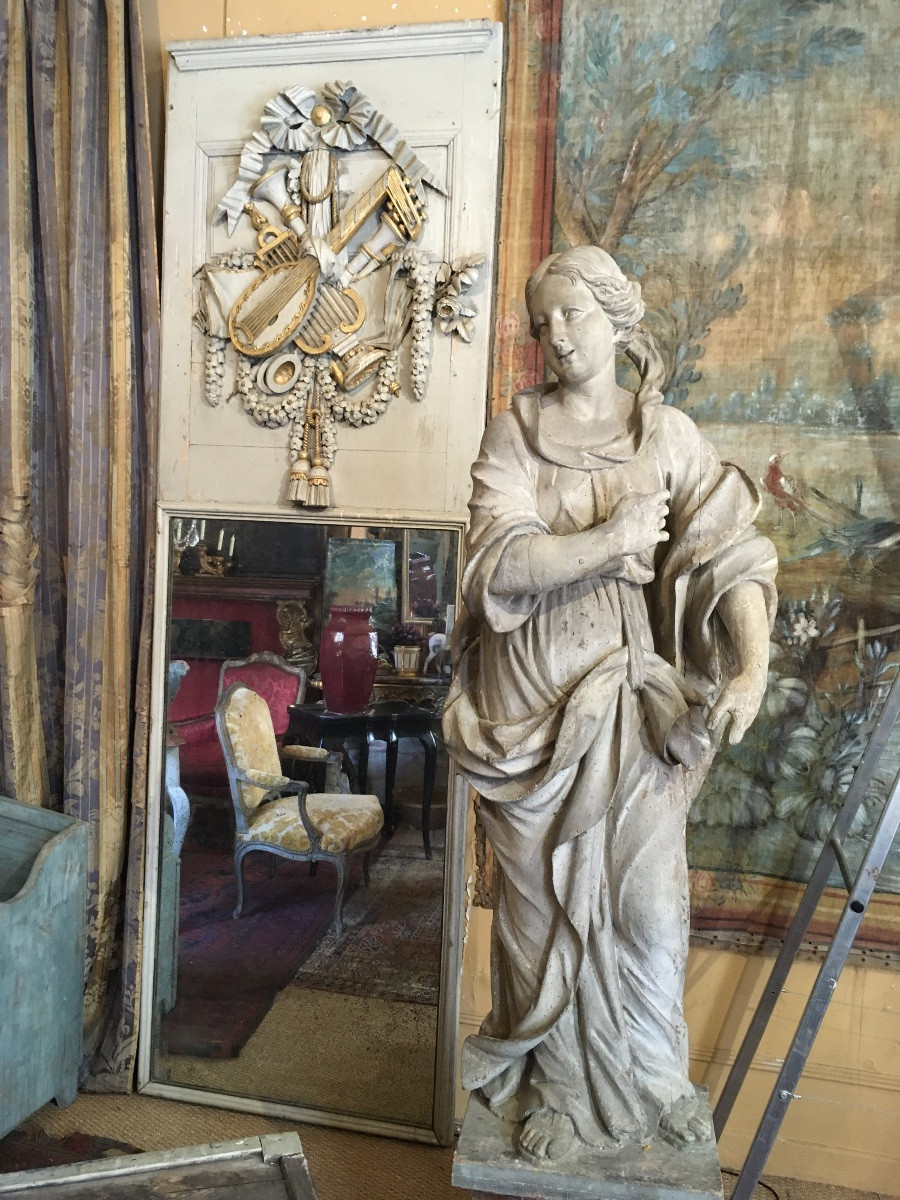 18th Century Woodwork Trumeau With Carved Wooden Musical Attributes -photo-1
