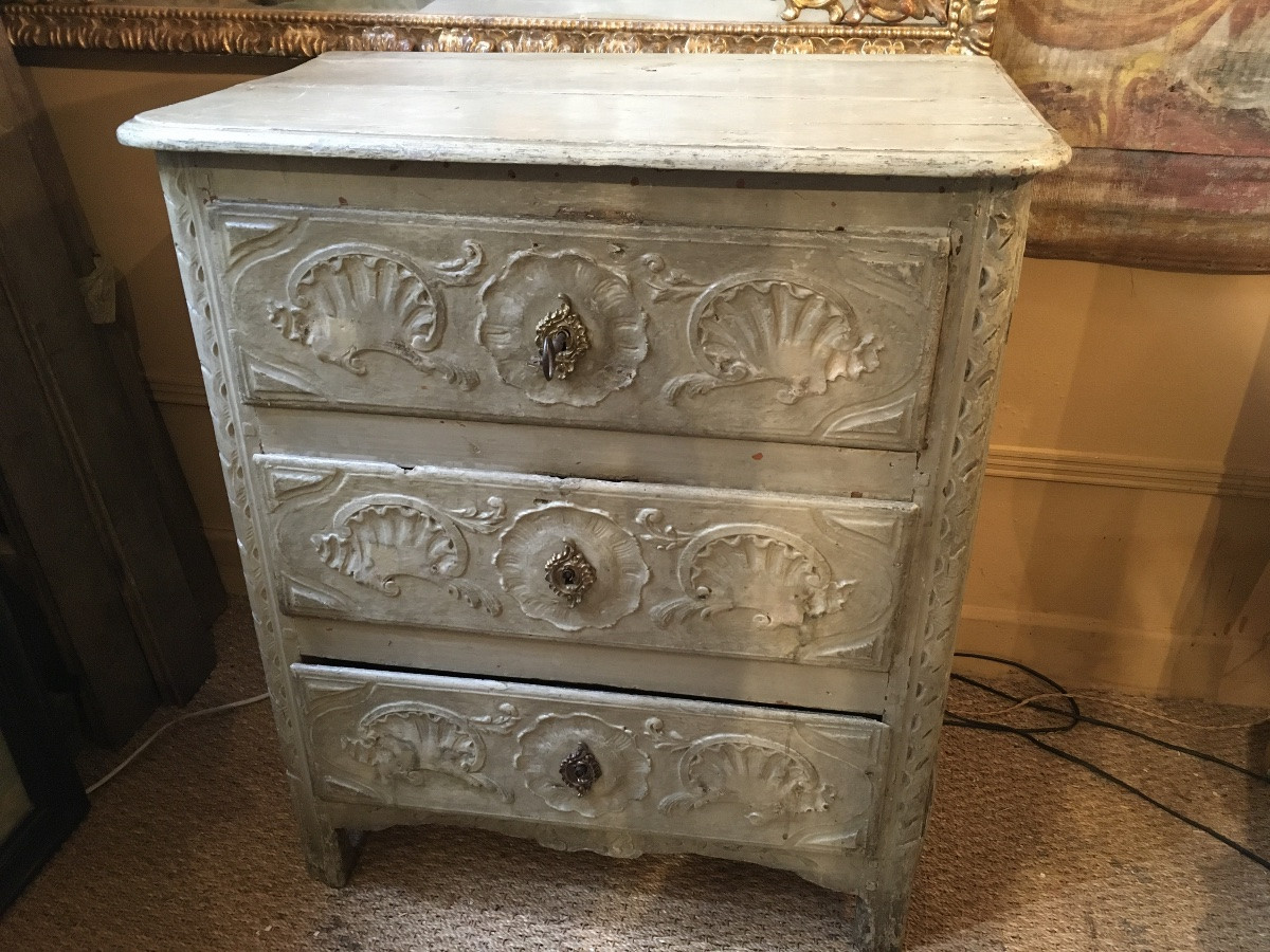 Small 18th Century Painted Chest Of Drawers Opening Onto 3 Drawers-photo-1