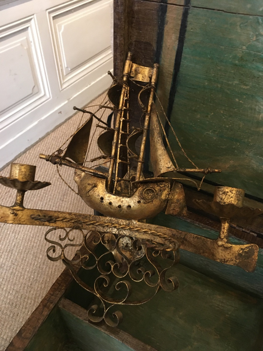 Pair Of 1940s Metal Wall Lights Depicting Galleons -photo-1