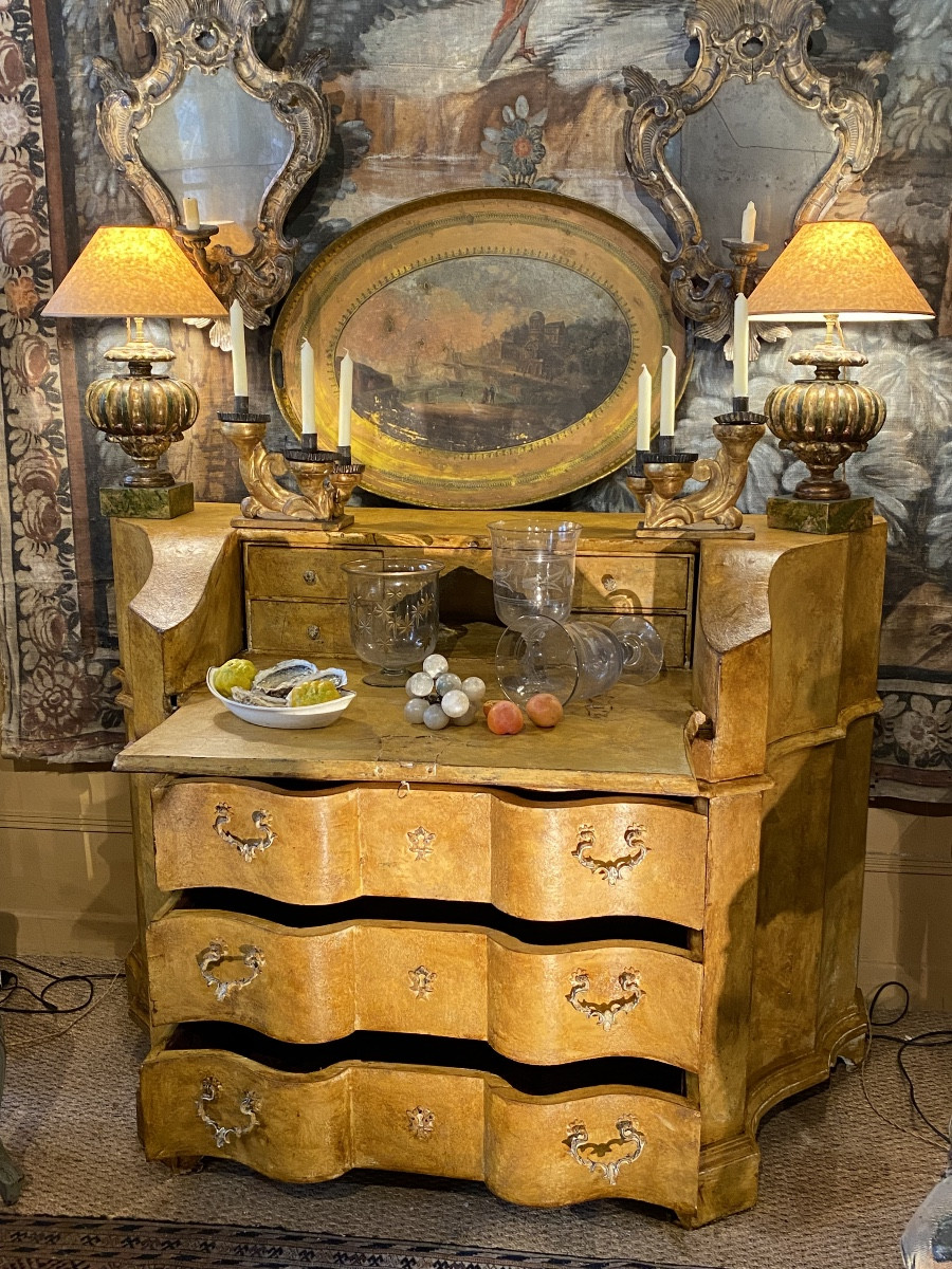 Painted Chest Of Drawers With 3 Drawers (italy 18th Century)