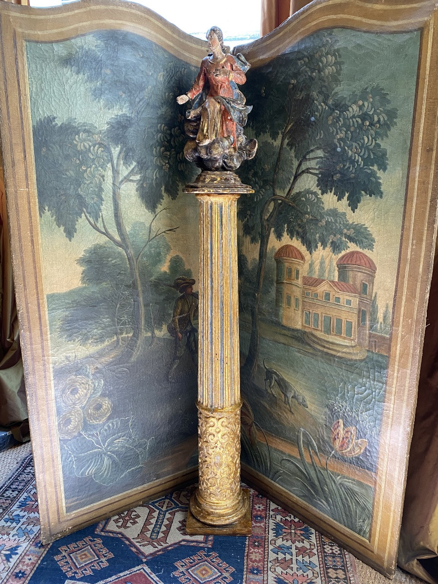 Colonne en bois sculpté et doré d’époque 18 ème -photo-2