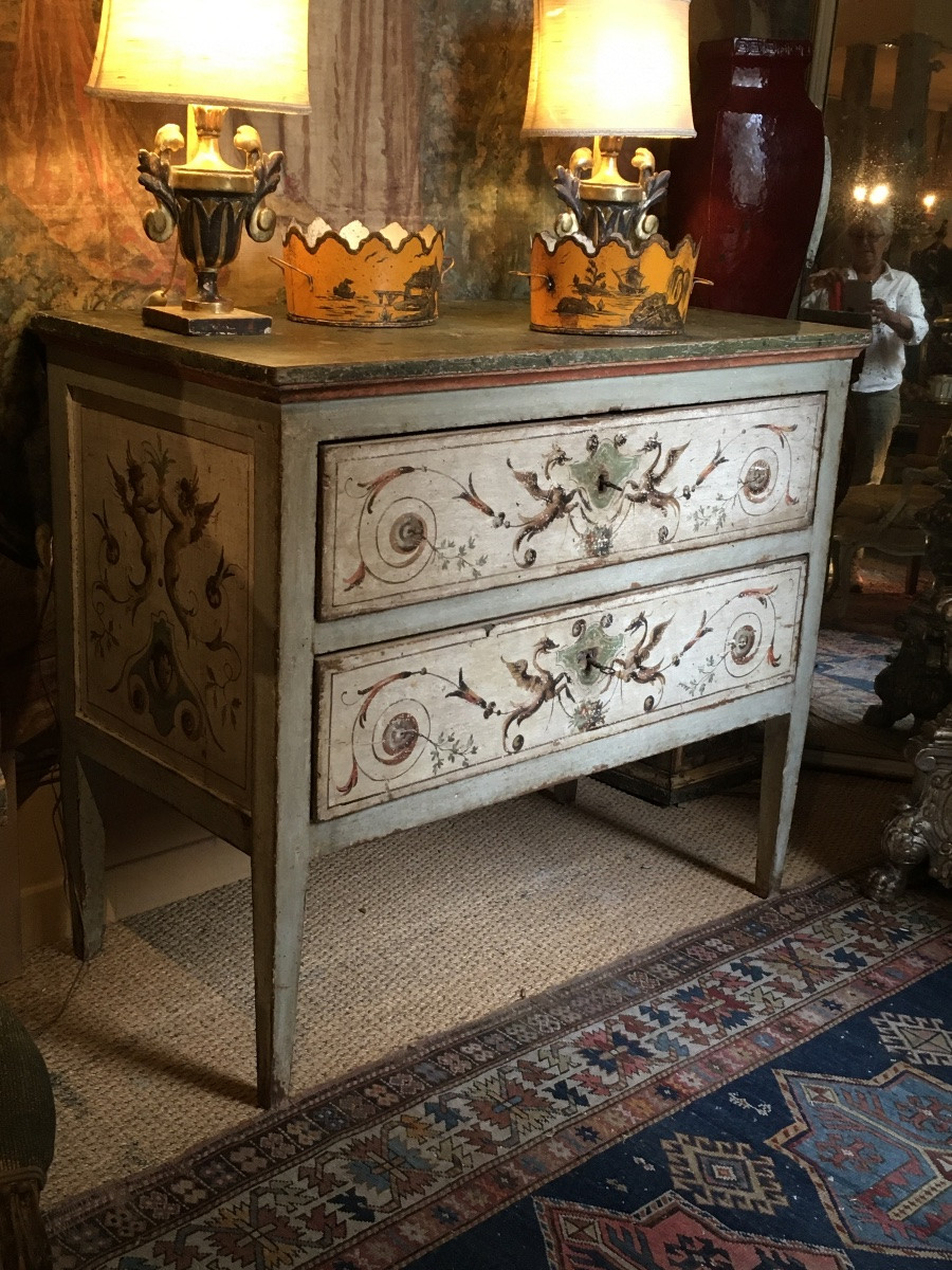 18th Century Painted Italian Chest Of Drawers Opening Onto 2 Drawers (marche Region) -photo-3