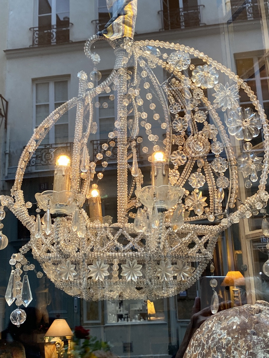 20th Century Caravel Chandelier With 4 Lights (beautiful Pearl Work)-photo-3