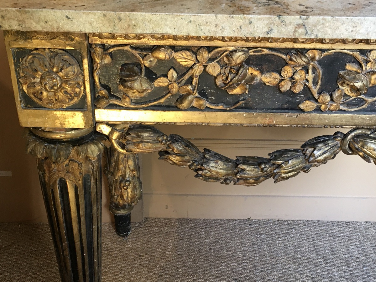 18th Century Italian Console In Gilded Wood (pink Granite Marble)-photo-2