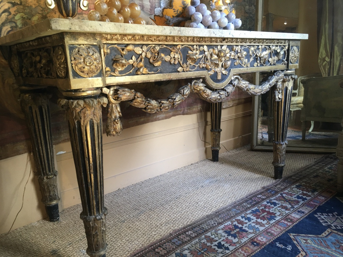 18th Century Italian Console In Gilded Wood (pink Granite Marble)-photo-2