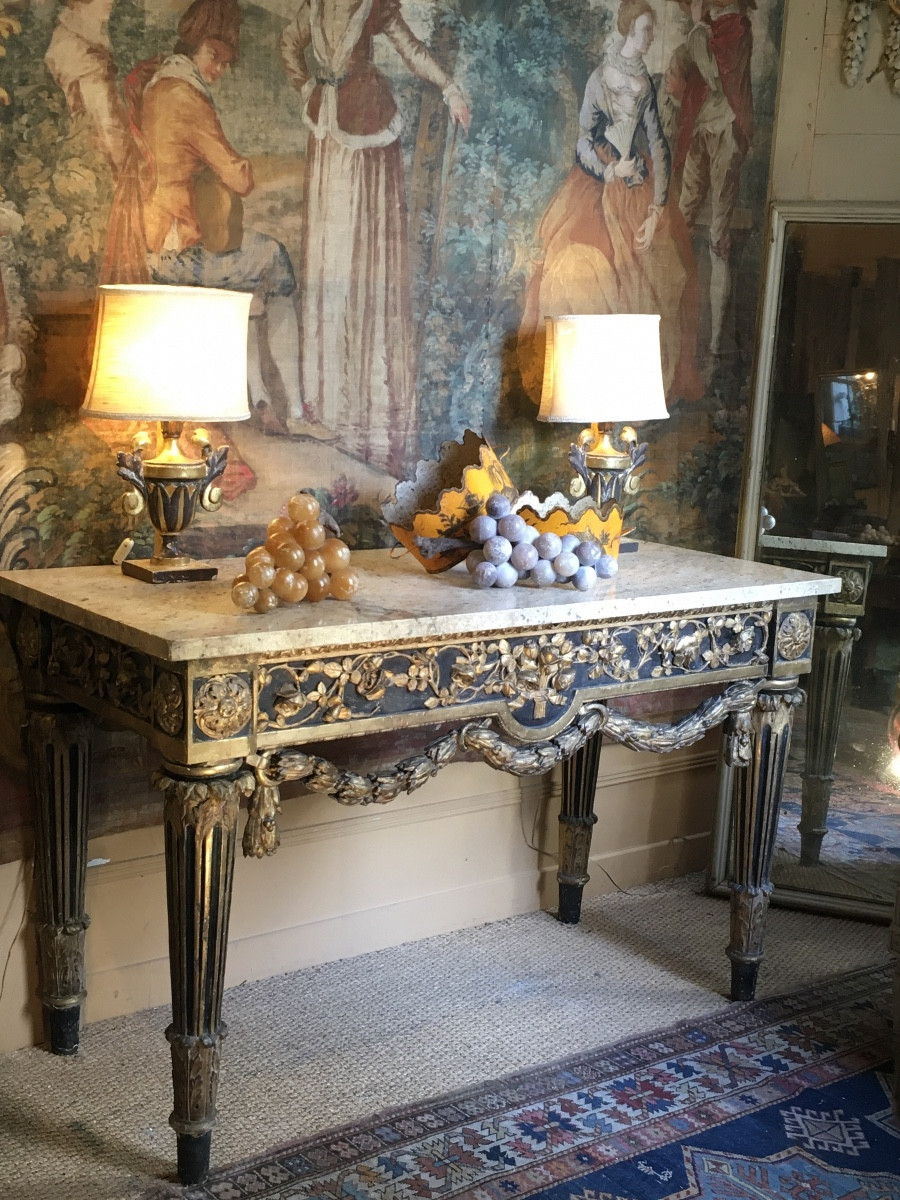 18th Century Italian Console In Gilded Wood (pink Granite Marble)