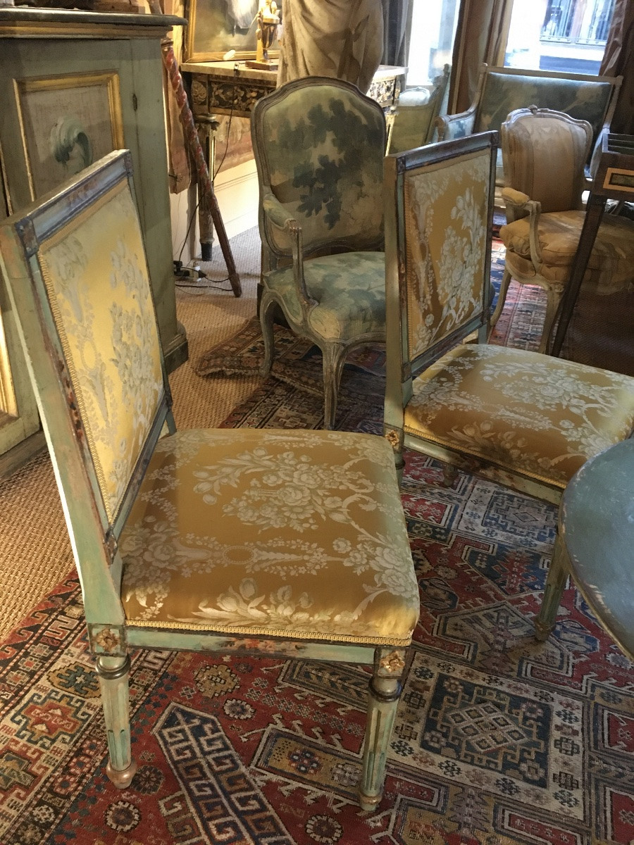 Paire de chaises italiennes 18 ème recouvertes de soie-photo-3