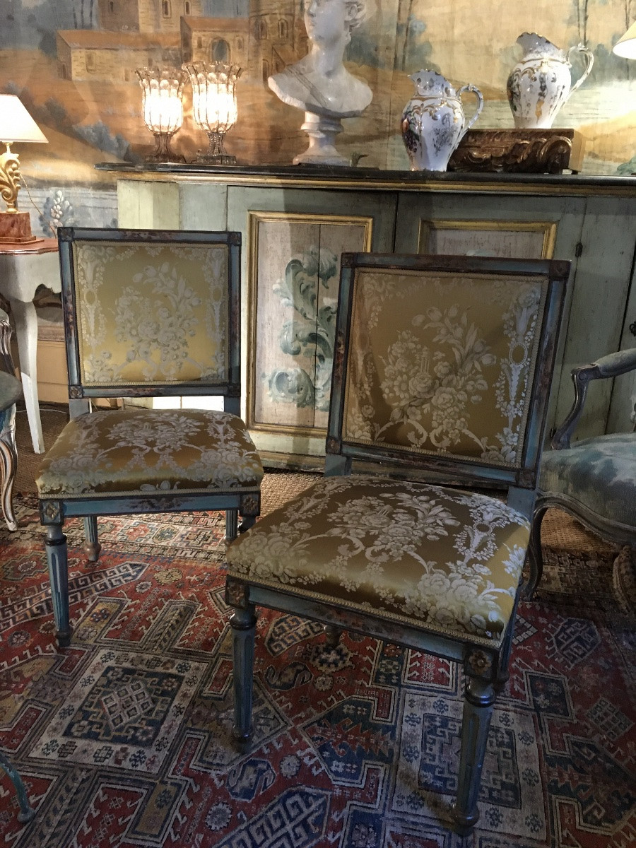 Paire de chaises italiennes 18 ème recouvertes de soie-photo-4