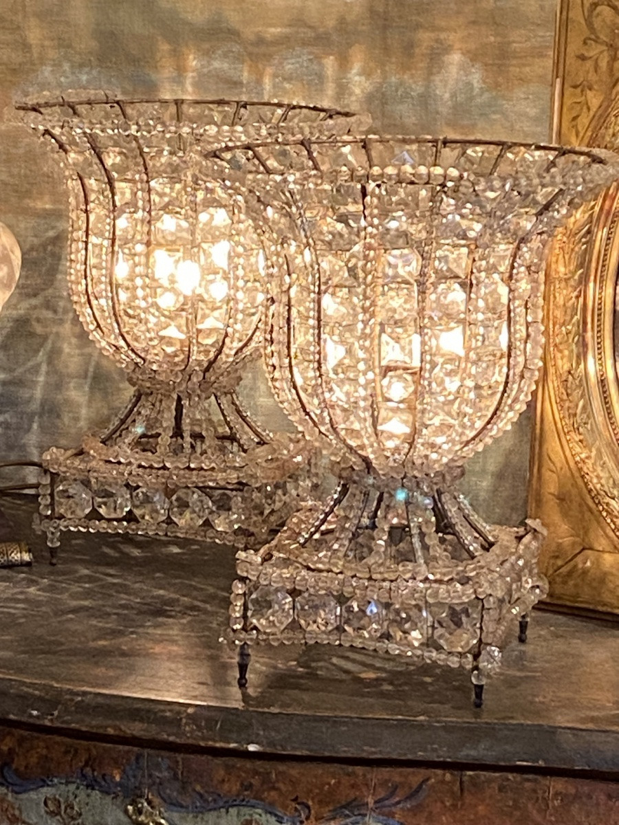 Pair Of Medici Lamps In Metal And Crystal (art Deco)-photo-2