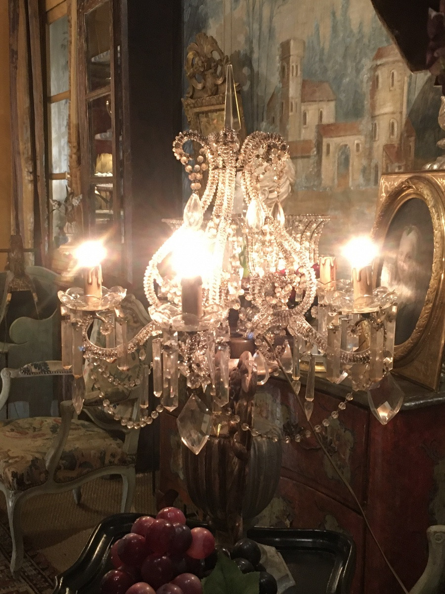 Pair Of Italian 5-light Candelabra (silvered Wooden Base), 20th Century -photo-3