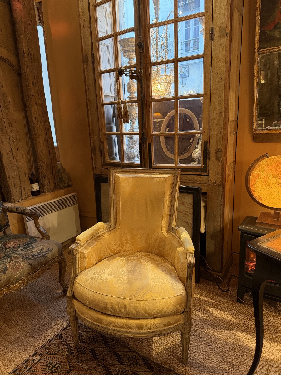 Bergère peinte d’époque Louis XVI ( patine d’origine )-photo-1