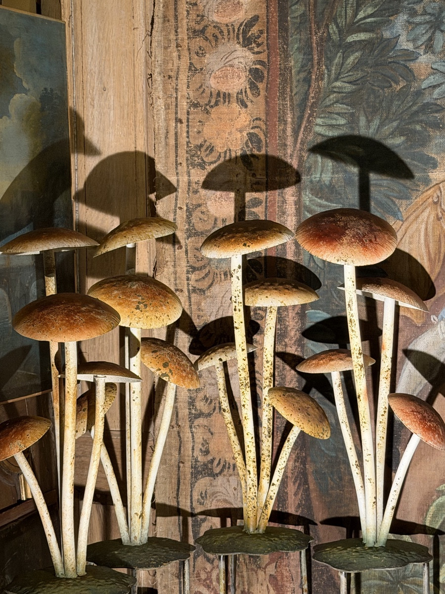 Group Of 4 Metal Mushrooms, 20th Century -photo-4