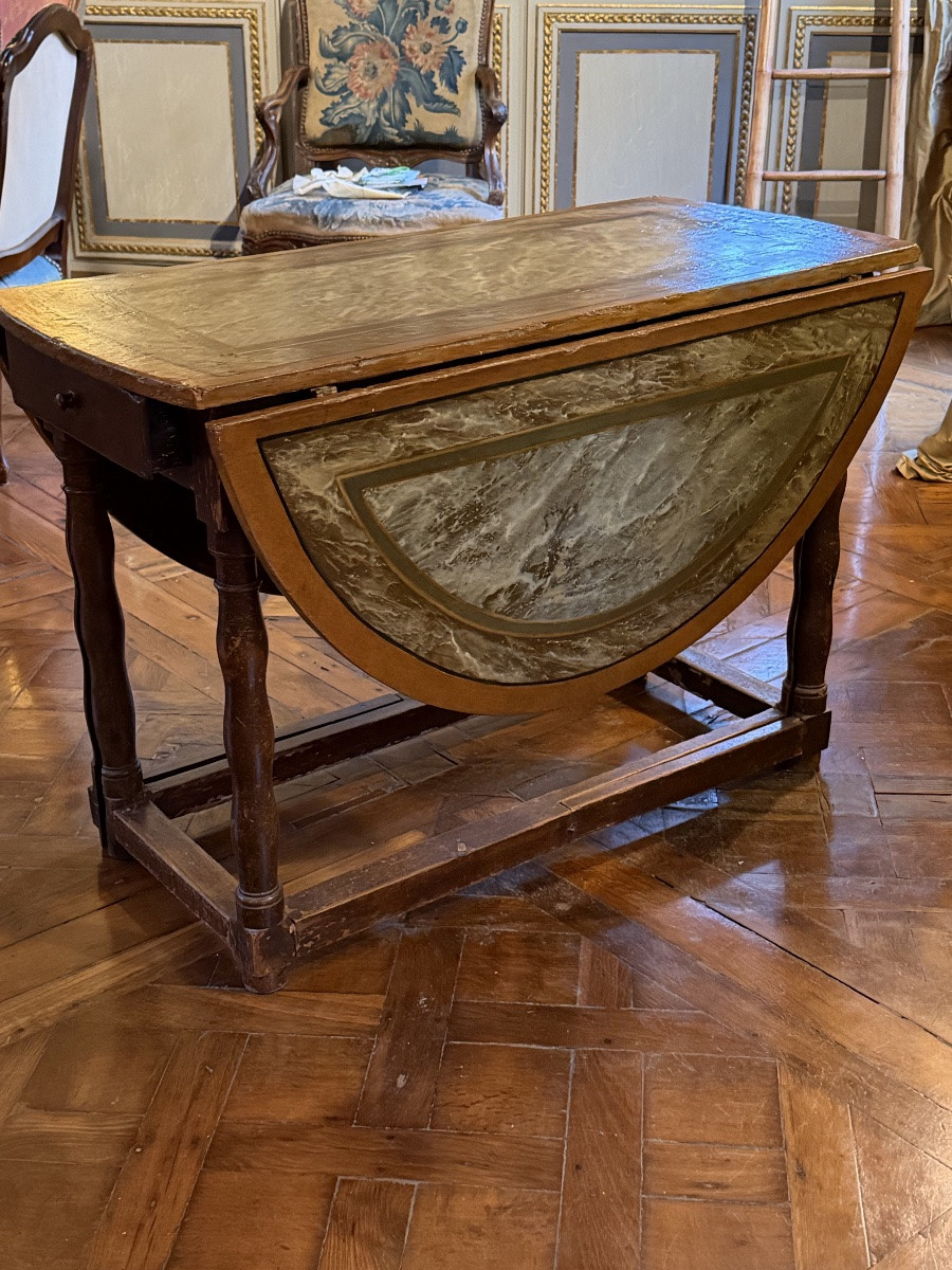 Table ovale italienne 18 ème avec 2 abattants peinture faux-marbre-photo-2