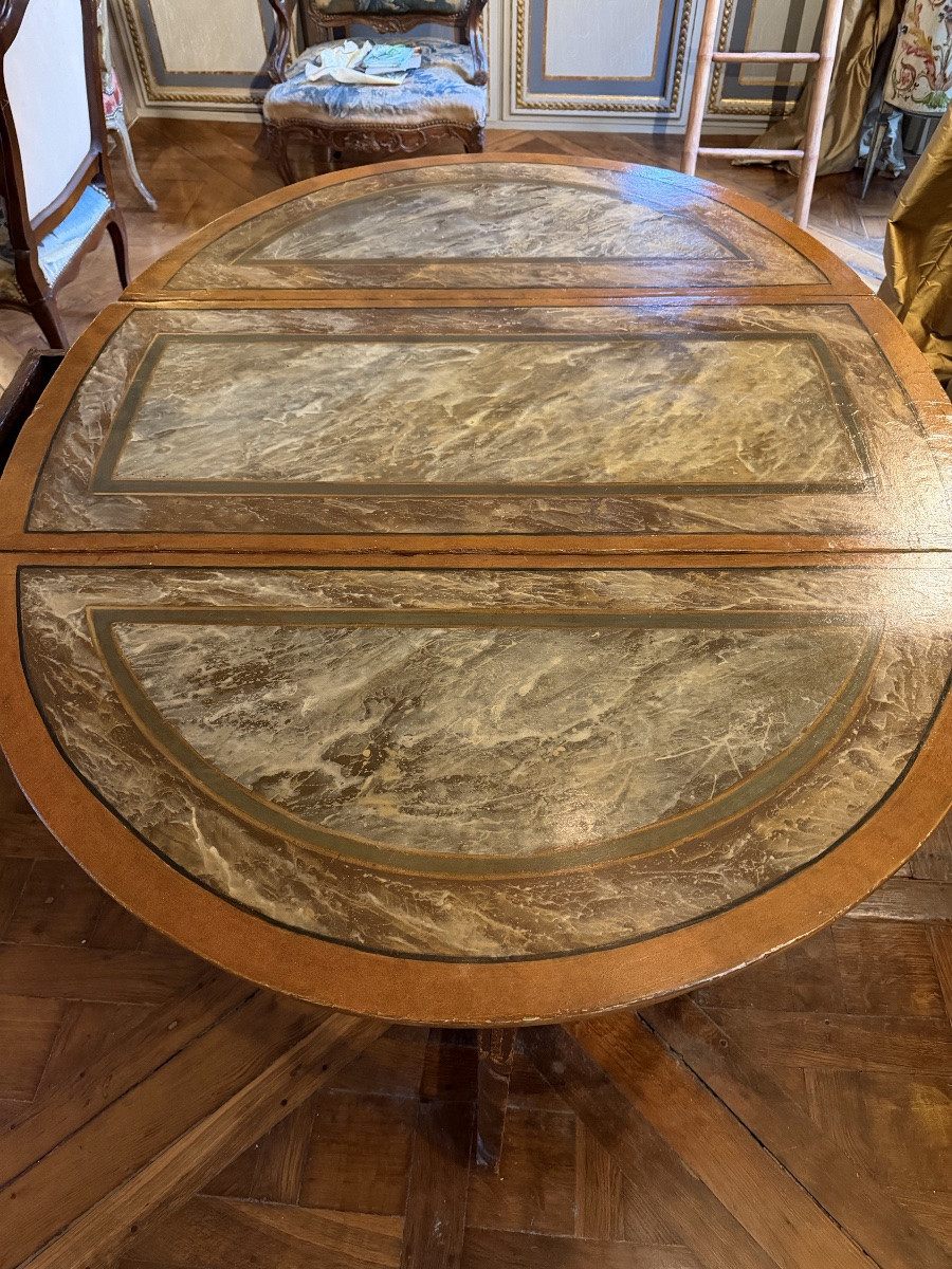 Table ovale italienne 18 ème avec 2 abattants peinture faux-marbre-photo-3