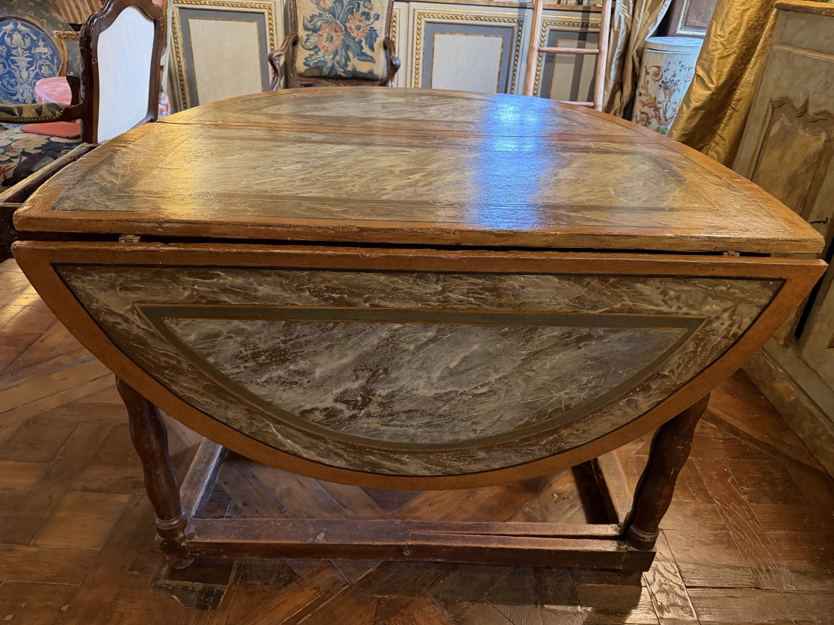 Table ovale italienne 18 ème avec 2 abattants peinture faux-marbre-photo-4