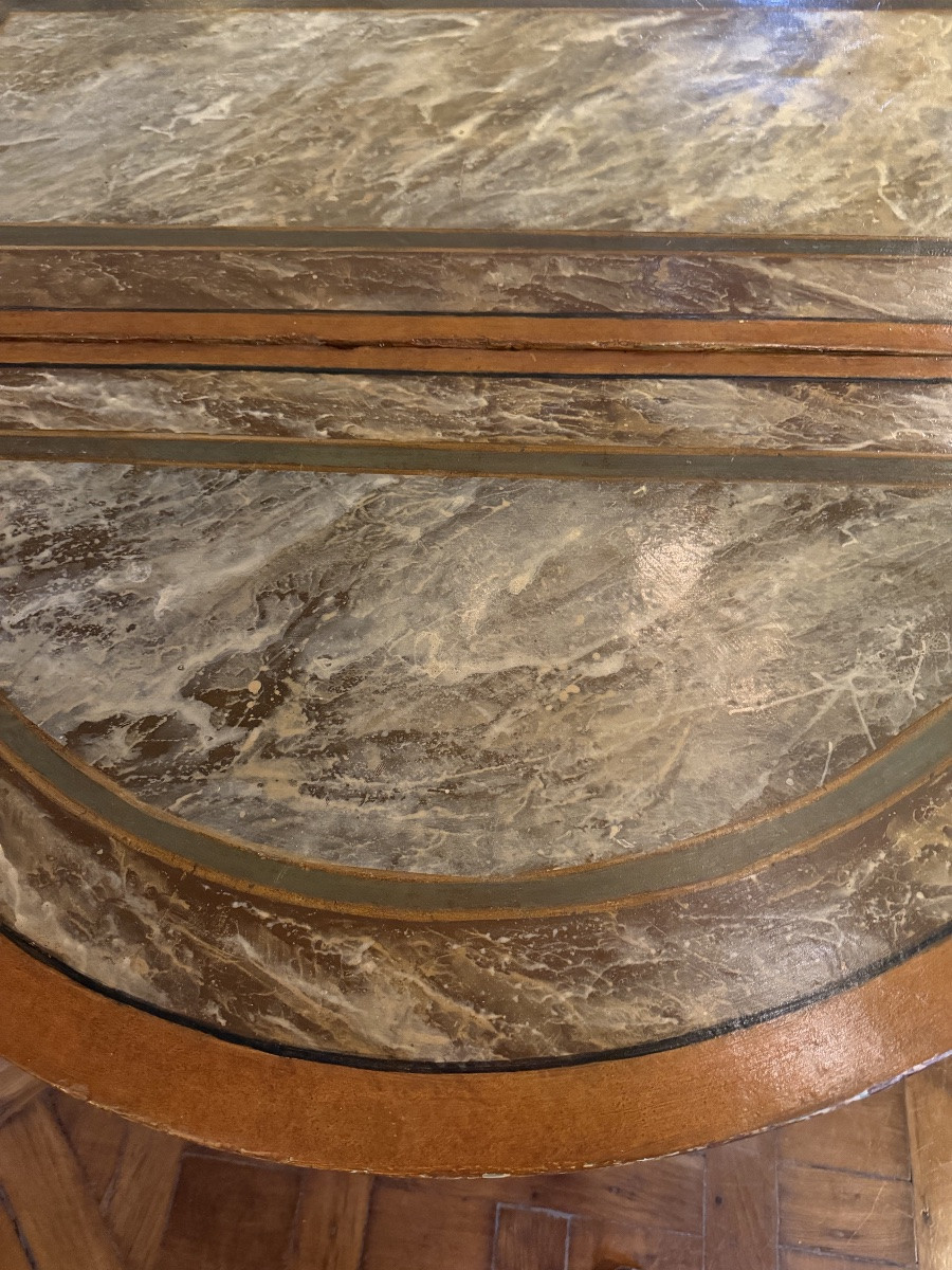 Table ovale italienne 18 ème avec 2 abattants peinture faux-marbre-photo-1
