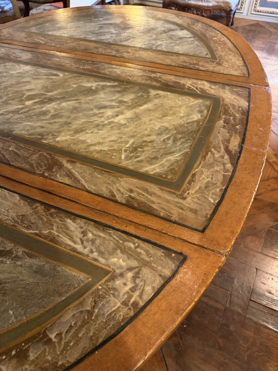 Table ovale italienne 18 ème avec 2 abattants peinture faux-marbre-photo-2
