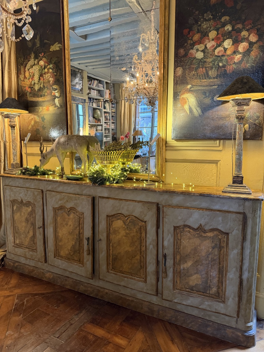 Enfilade à 4 portes peinte Sud de la France ) 18 ème ( dos rapporté et profondeur réduite )-photo-3