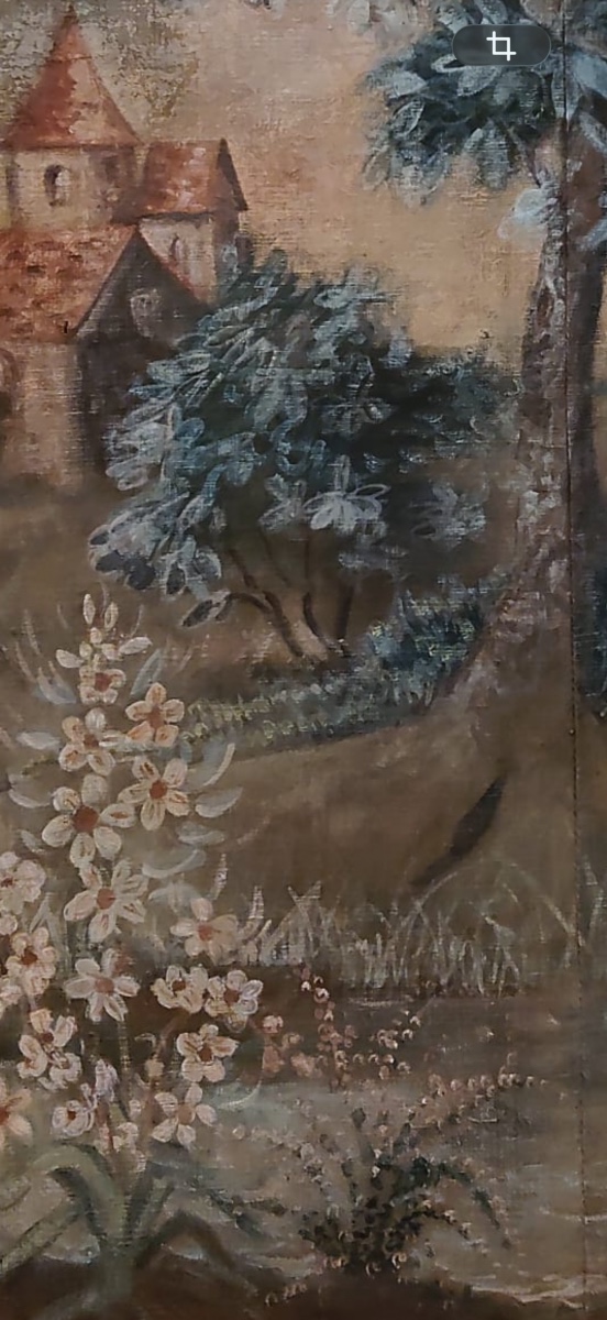 Toile peinte sur châssis ´paysage aux oiseaux ´ XVIII ème -photo-2